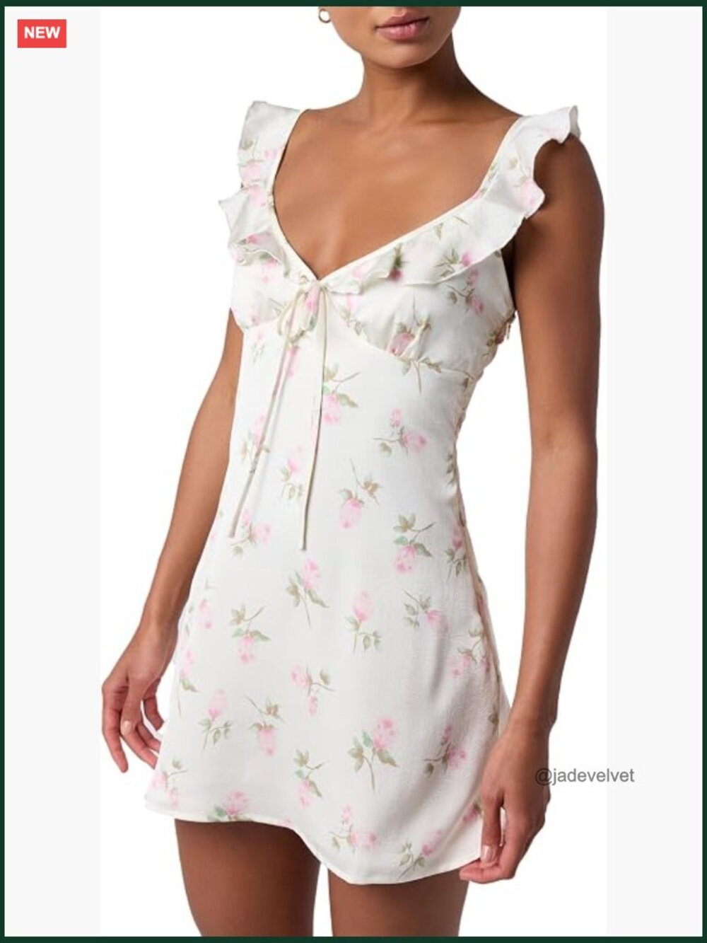 V Neck Ruffle Mini Dress Smocked Back Adjustable Straps Bow Detail Floral - Picture 1 of 6